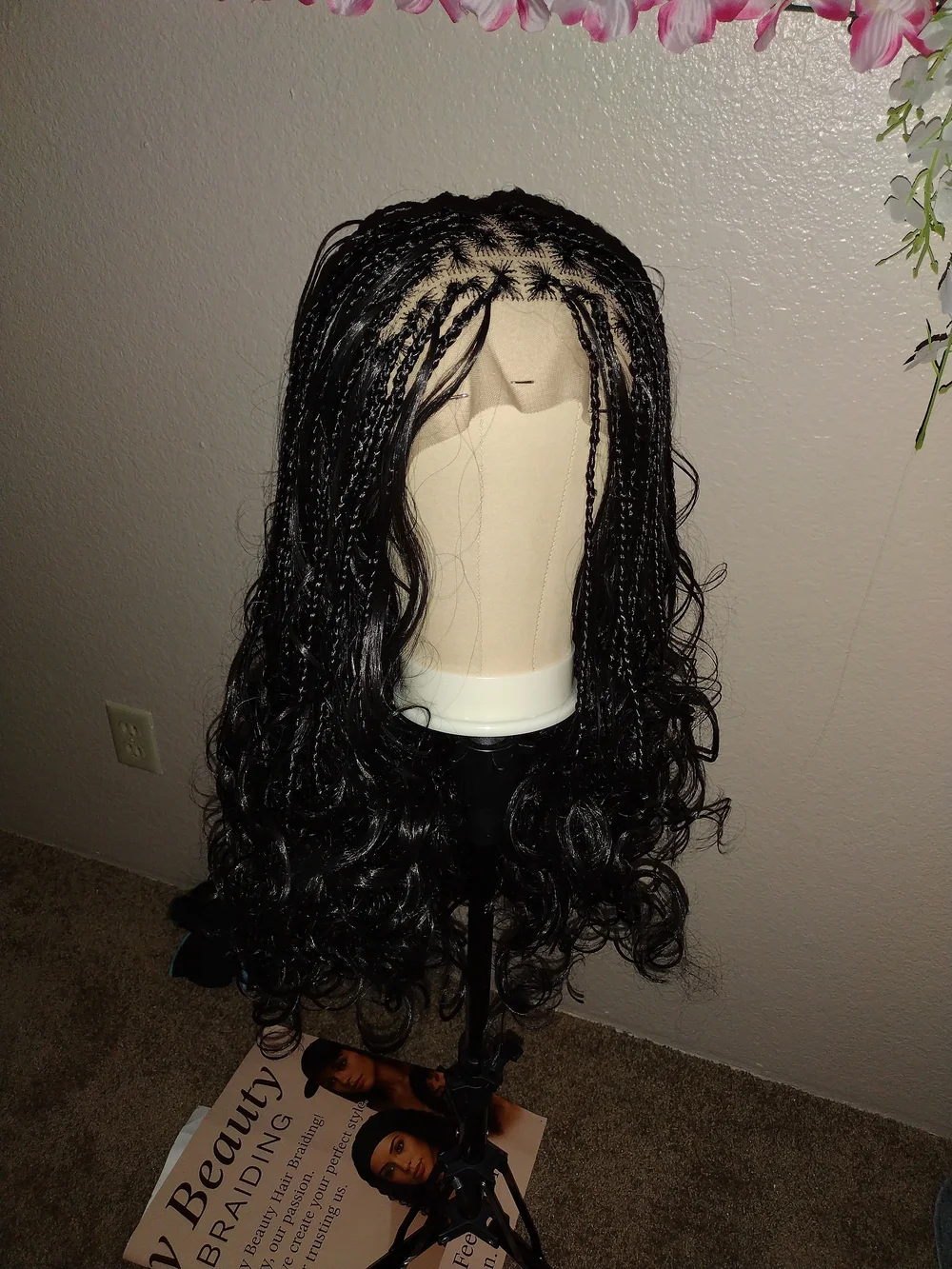 Long Black Braided Curly Lace Front Wig - Natural-Look Styling